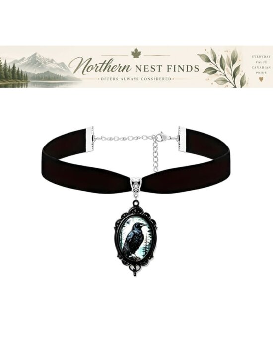 Jewelry - Velvet Raven Cameo Choker Necklace Crystal Glass Victorian Gothic Punk